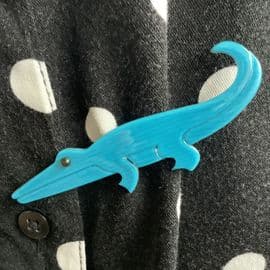 (Sold) A Blue Crocodile Brooch By Lea Stein of Paris - or Maybe an Alligator Pin