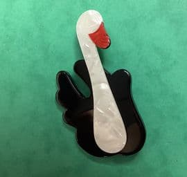 (SOLD) A Swan by Lea Stein of Paris -  Black, White and Red Swan Brooch