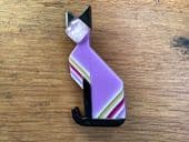 (Sold) Cubist Cat Brooch  - Art Deco Style Purple Cat Pin by Lea Stein Paris
