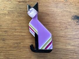 (Sold) Cubist Cat Brooch - Art Deco Style Purple Cat Pin by Lea Stein Paris