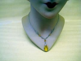 1900's - 1920's Yellow Dropper Necklace with Art Nouveau Silver Panels (SOLD)