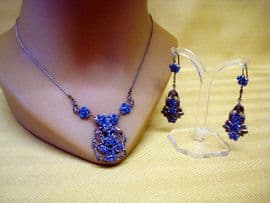 1920's - 1930's Vintage Necklace and Matching Earrings set with Marcasites and Blue Crystals (Sold)