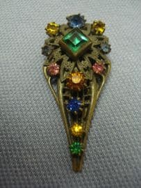 1920's Bohemian Filigree Dress Clip with Square Faux Emerald and Multicoloured Jewels (SOLD)