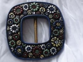 1930's 1940's Pressed Wood Blue Floral Buckle