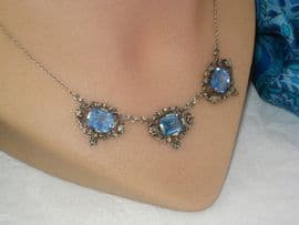 1930's Art Deco Continental Silver and Blue Crystal Necklace (SOLD)