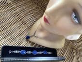 1930's  Art Deco Necklace and Bracelet - Sterling Silver Panels with Faux Lapiz