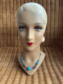 1930's Art Deco Necklace with Turquoise Glass Beads and Elaborate  Chromed Chain Work
