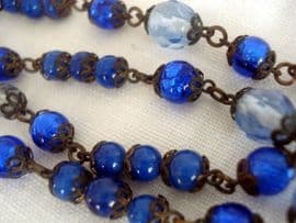 1930's Bead Necklace -  Blue Mixed Glass and Wired (SOLD)