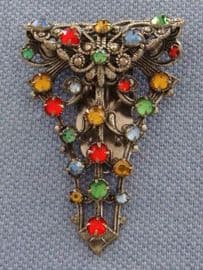 1930's Bohemian Filigree Dress Clip in Antiqued Silvertone with Bright Jewels (Sold)