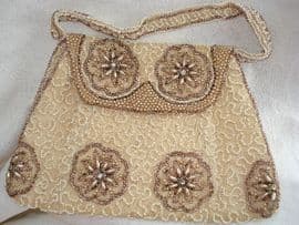 1930's Cream Beaded Evening Bag - large size