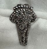 1930's  Silver and Marcasite Dress Clip  Flower and Leaf Detail