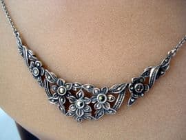 1930's Sterling Silver and Marcasite Floral Necklace (SOLD)