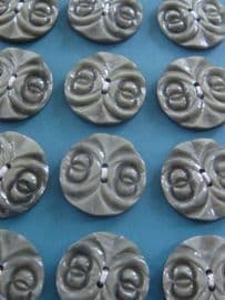 1930s/40s Art Deco Buttons - Carved Early Plastic - Light Grey - Unused on Original Sales Card (sold)