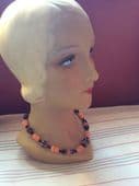 1930s Art Deco Bead Necklace - Hand Carved and Overlay Cut Early  Plastic