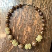 1930s Art Deco Bead Necklace - Hand Carved Early  Plastic, Bakelite and Wood