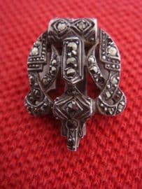 1930s Art Deco Dress Clip - Silver set with Marcasite