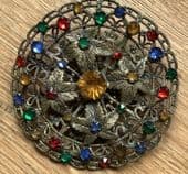 1930s Autumn Bohemian Filigree Jewelled Brooch with bright glass jewels