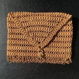 1930s Clutch Purse - Brown Woven Straw Raffia with Padlock Detail