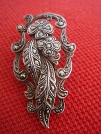 1930s Dress Clip - Flowers and Leaves Silver and Marcasite (Sold)