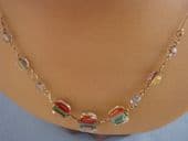 1930s Rainbow Crystal Bead Necklace with Rolled Gold Wires  (SOLD)