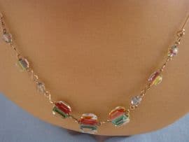 1930s Rainbow Crystal Bead Necklace with Rolled Gold Wires (SOLD)