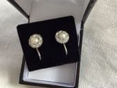 1930s Silver, Diamante  and Faux Pearl Screw on Earrings