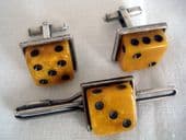1940's - 1950's Lucite Dice Cufflinks with Matching Tie Clip (SOLD)