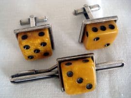 1940's - 1950's Lucite Dice Cufflinks with Matching Tie Clip (SOLD)