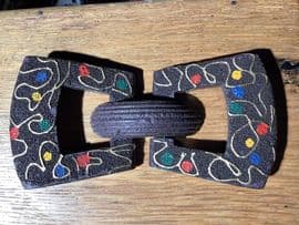 1940's Harlequin  Patterned Chocolate Brown Wooden  Double Buckle