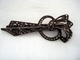 1940's Silver and Marcasite Dress Clip in a Stylised Bow Design