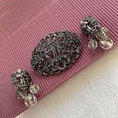 1940s - 1950s Musical  Cherubs signed Miracle Brooch and Earclips Set