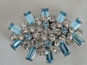1940s - 1950s White and Aquamarine Blue Brooch