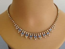 1940s Austrian Crystal Necklace with Blue Baguette Jewelled Details (Sold)