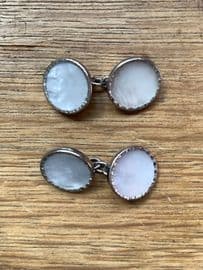1940s  Cufflinks - Chromed  Metal and Mother of Pearl Lucite Finish