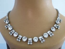 1940s Diamante Collar with  Art Deco Styling - Large Round Jewels and Baguette Cut Crystals (SOLD)