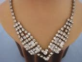 1940s Diamante Necklace in the Art Deco Style with Baguette and Round Jewels (sold)