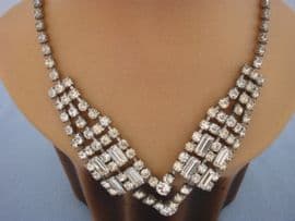 1940s Diamante Necklace in the Art Deco Style with Baguette and Round Jewels (sold)