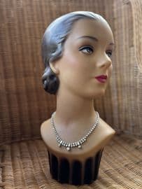 1950s Diamante necklace with three large square stones like 'Princess Cut' diamonds. Bridal necklace or party wear vintage costume jewellery