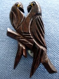 1940s Dress Clip - Two Love Birds in Dark Carved Wood