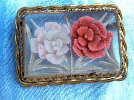1940s French Lucite Brooch with Two Pink CarnatioNs On hold