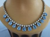 1940s Sparkly Necklace with Large Aqua Jewels on Diamante  - Top Quality SOLD