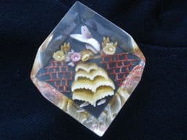 1940s to 1950's Reverse Carved Lucite Brooch - Crinoline Lady