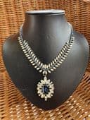 1940s to 1950s   Diamanté Faux Sapphire  Drop Necklace - Fabulous English Vintage Collar