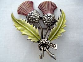 1950's - 1960's Cold Enamel & Marcasite Thistle Brooch(SOLD)
