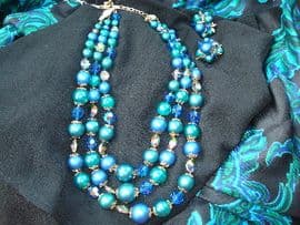 1950's/1960's Necklace & Matching Earclips - Green Blue Triple signed Vendome, USA (Sold)