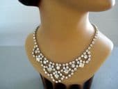 1950's Diamante Necklace - Bib Style with Large Square Diamante Detail (SOLD)