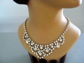 1950's Diamante Necklace - Bib Style with Large Square Diamante Detail (SOLD)
