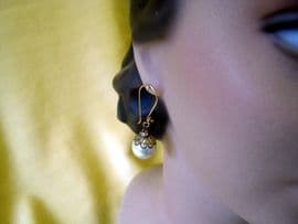 1950's Faux Pearl Ball Earring with Diamante Roundel on Vermeil Wires