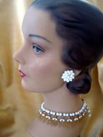 1950's Glass Beadwork Necklace and Earclips (Sold)