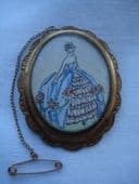 1950's handpainted Crinoline Lady Brooch by TLM